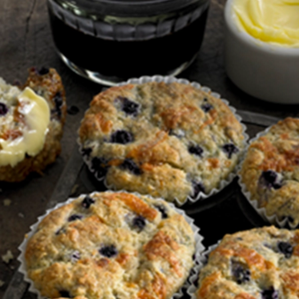 Blueberry Corn Muffins with Blarney Irish Cheese